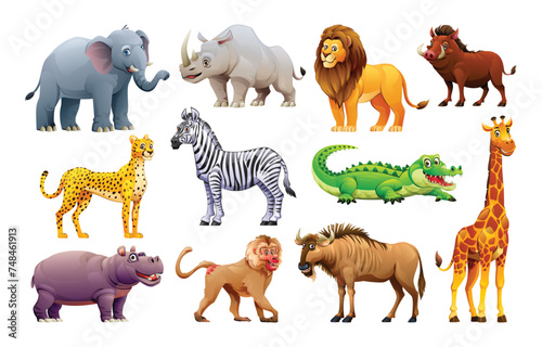 Photography Collection of african wild animals. Vector cartoon illustration