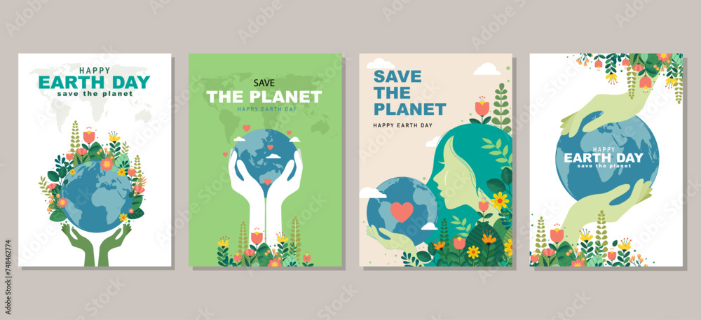 Earth day poster collection for graphic and web design  business marketing and print material. Vector illustration