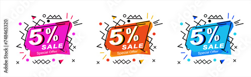 5 percent Off.  5 percent discount, sale, special offer. Vector set . Different color