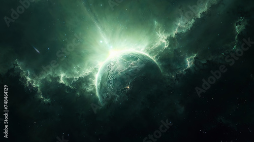 Eclipsing Planet with Green Aurora