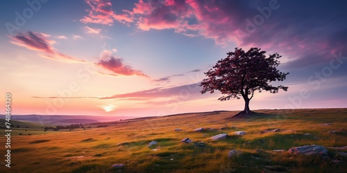 The lone tree firmly standing amid a wildflower-filled meadow