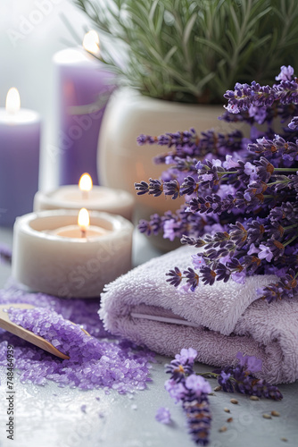 Lavender spa arrangement in a wellness hotel