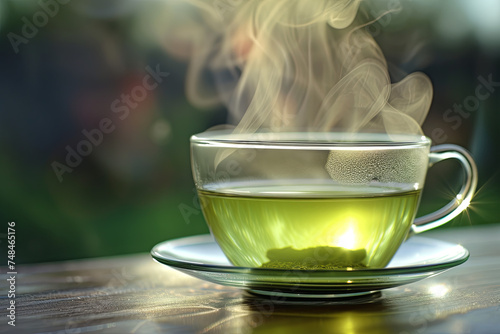 Steaming green tea photo