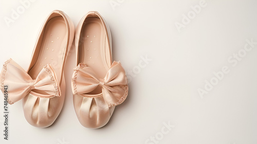 Graceful ballet shoes with striped bows isolated on white, perfect for dance enthusiasts and elegant performances, Generative AI.