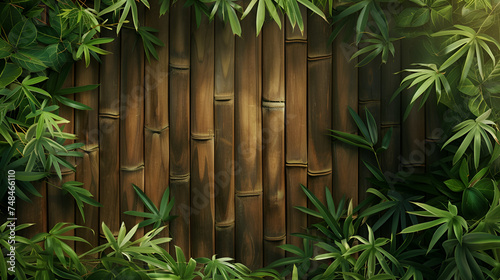 Bamboo Fence Background Empty Space Surrounded with Greenery  Japanese Zen Garden Concept  Tranquil Nature Scene with Bamboo Wall  Peaceful Outdoor Environment  Generative AI  