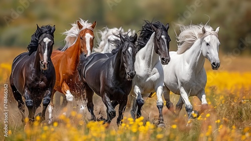a field full with horses racing through it, © tongpatong