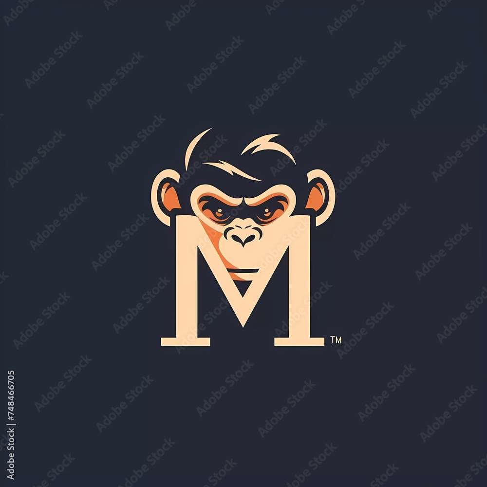 flat logo vector illustration combining a monkey with the letter M. generative ai - obrazy, fototapety, plakaty 
