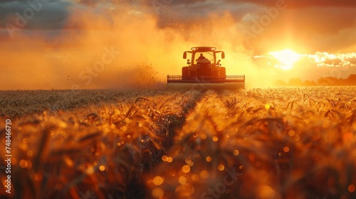 1h photo of Farmers sow fertilizer in the fields in the evening. sofl light