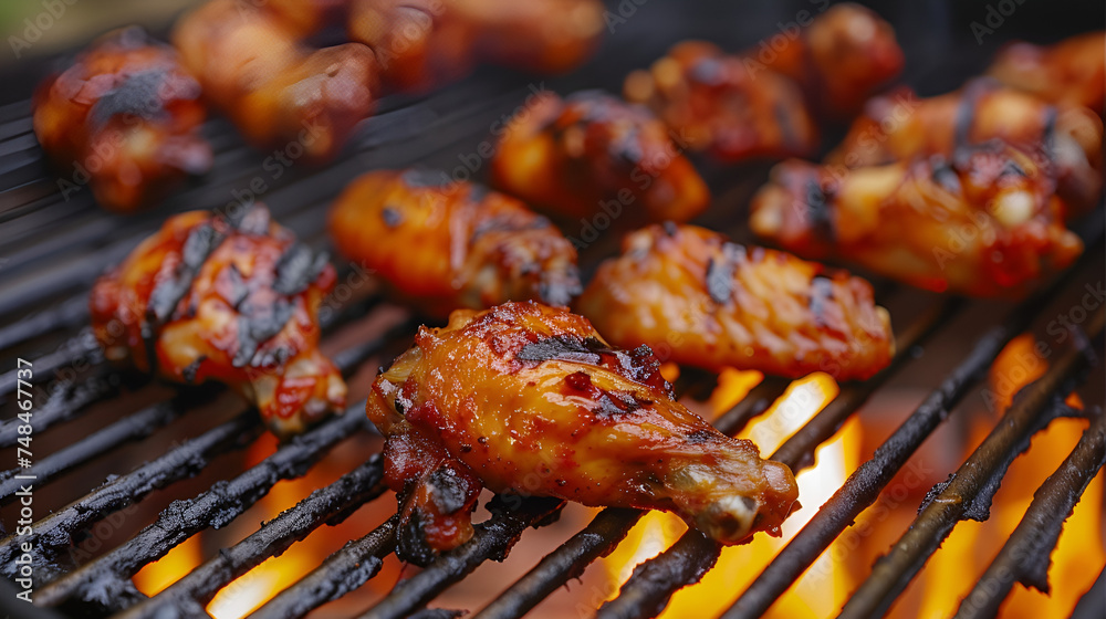 Crispy grilled or barbecued spicy chicken wings served with tangy sauce, perfect for a mouthwatering meal. Generative Ai

