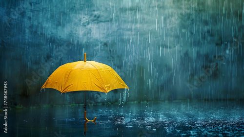 yellow umbrella on heavy rain