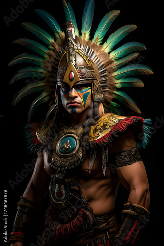 Eternal Glory of Aztec Warrior: A Blend of Mighty Prowess & Rich Civilization Wrapped in Twilight Aura