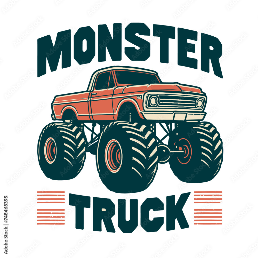 Fototapeta premium Collection vector art Monster Truck, Illustration vintage 