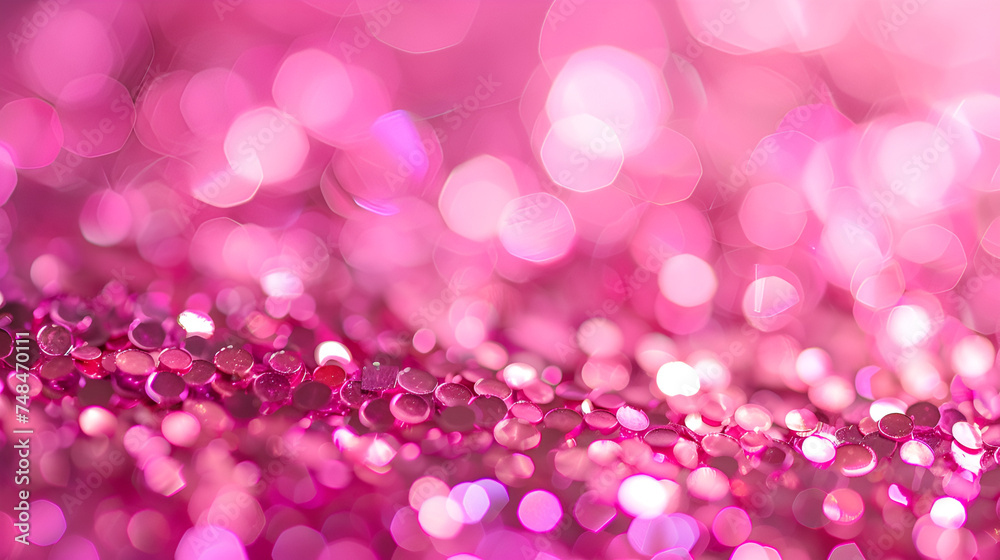 Close up of piles of pink shiny sequins, trendy and stylish, creating a vibrant and eye-catching display, perfect for fashion and design projects, Generative Ai.

