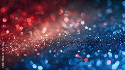 Abstract patriotic red, white, and blue glitter sparkle, illuminating the night sky with pride and glory, a symbol of freedom and unity. Generative Ai