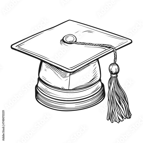 Graduation hat woodcut style drawing