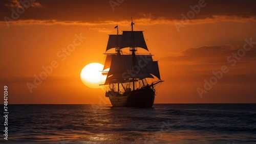 Ship sail on the ocean in the afternoon. Beautiful view sunset background video