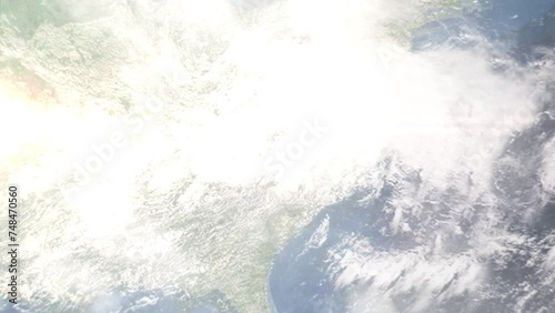Earth zoom in from space and focus on Statesville, North Carolina, USA. 3D Animation. Satellite view. Background for travel intro. Images from NASA photo
