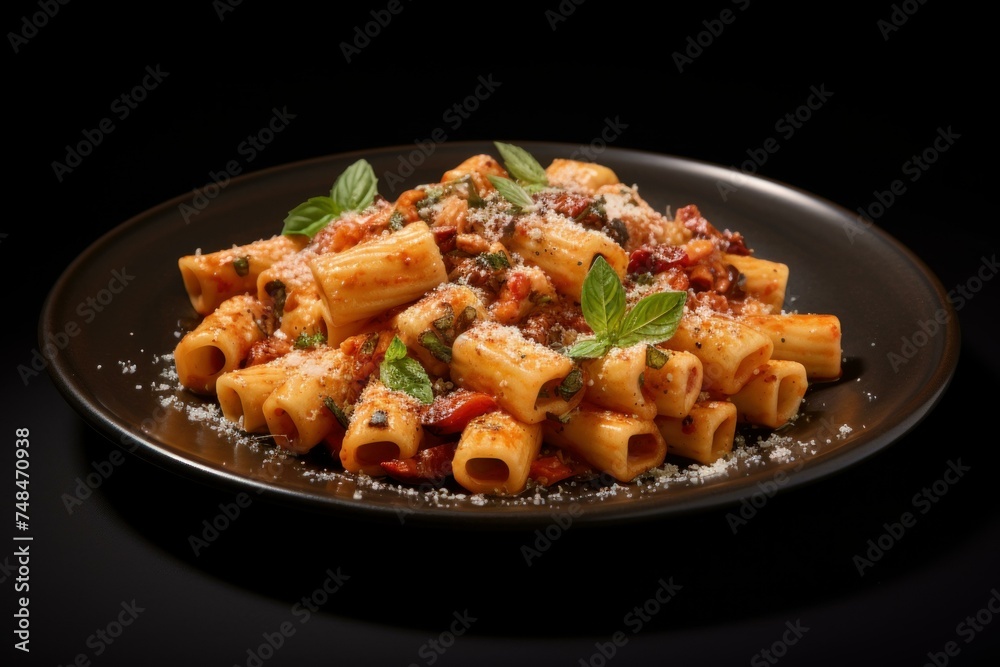 Golden-brown Plate rigatoni. Dish meal dinner. Generate Ai Golden-brown Plate rigatoni. Dish meal dinner. Generate Ai