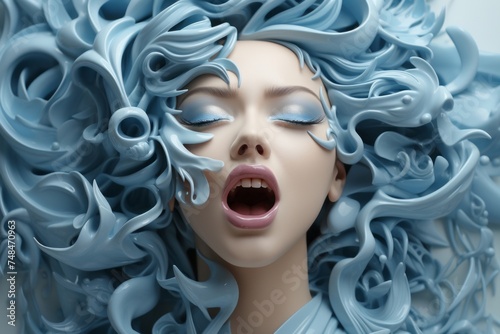 水色髪の女性の顔,Generative AI AI画像