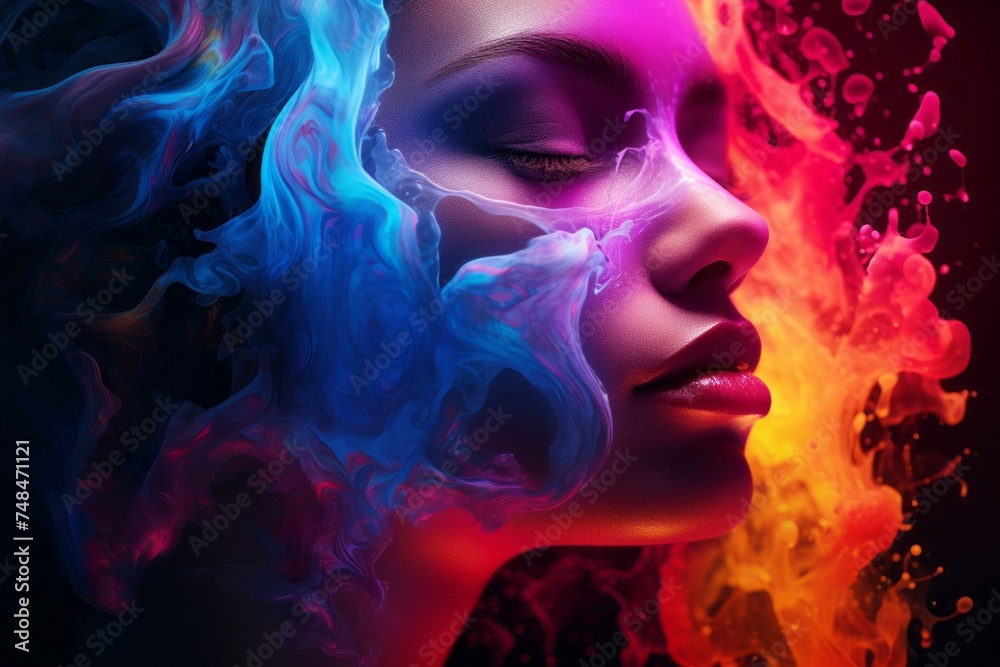 流動する絵具と女性の顔ポートレート,Generative AI AI画像 流動する絵具と女性の顔ポートレート,Generative AI AI画像