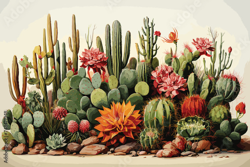 Cactus and succulent in pot isolated on white watercolor