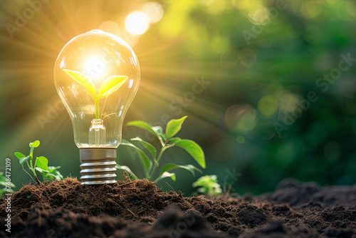 A plant sprouting within an energy-efficient light bulb