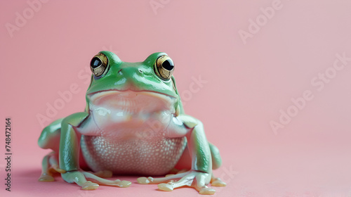 Green frog leaping on pastel background, celebrating February 29, leap year, surrounded by vibrant hues, creating an enchanting scene. Generative Ai