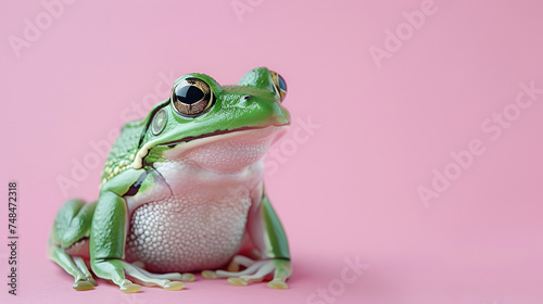 Green Frog on Pastel Background - Leap Year Concept, Cute Animal Portrait, Nature Photography - Generative Ai
