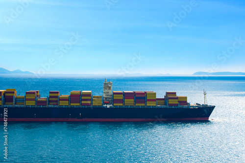 large container shipping ship Sailing by sea international transportation Export-import business, logistics, transportation industry concepts