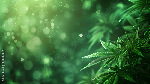 Marijuana cannabis leaf background, vibrant green foliage in natural light, creating an atmosphere of serenity and growth, Generative Ai.