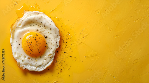 _Fried egg on a yellow background, perfect for breakfast or cooking blogs and articles. Get inspired with this vibrant image!, Generative Ai

