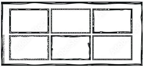 Set of frames in the Brazilian woodcut style. Vector illustration, isolated elements