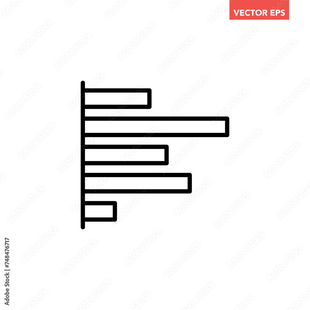 Single black horizontal bar graph line icon, simple business diagram flat design illustration pictogram for infographic interface elements for app logo web button ui isolated on white background Single black horizontal bar graph line icon, simple business diagram flat design illustration pictogram for infographic interface elements for app logo web button ui isolated on white background