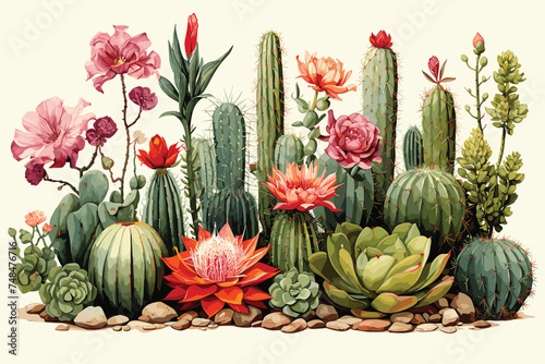 Cactus watercolor, cacti plant hand drawn, Vector illustration isolated on white background