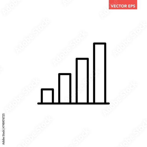 Single black arrow growing pointing up on chart graph bars line icon, success graph trend upwards flat design interface infographic element for app ui web button, vector isolated on white background