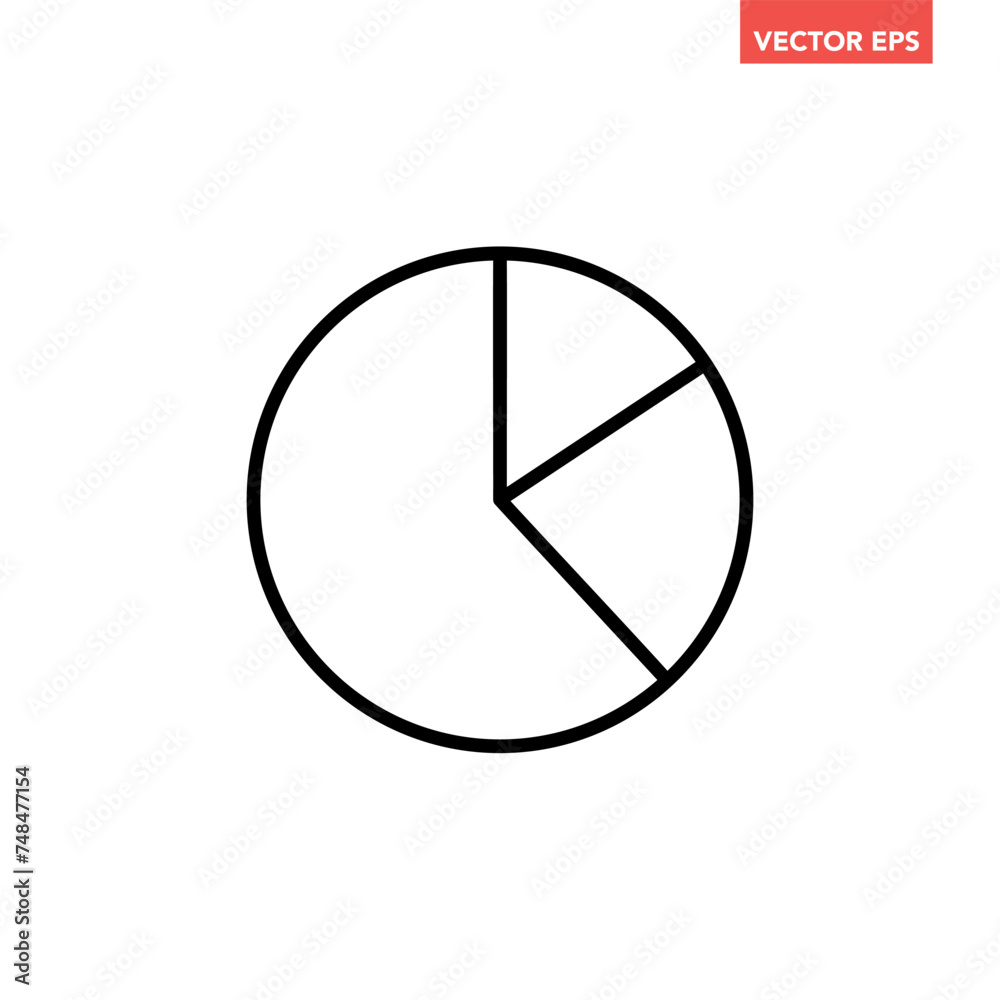Single black pie graph line icon, simple diagram infographic flat design vector pictogram, interface elements for app logo web button ui ux isolated on white background Single black pie graph line icon, simple diagram infographic flat design vector pictogram, interface elements for app logo web button ui ux isolated on white background