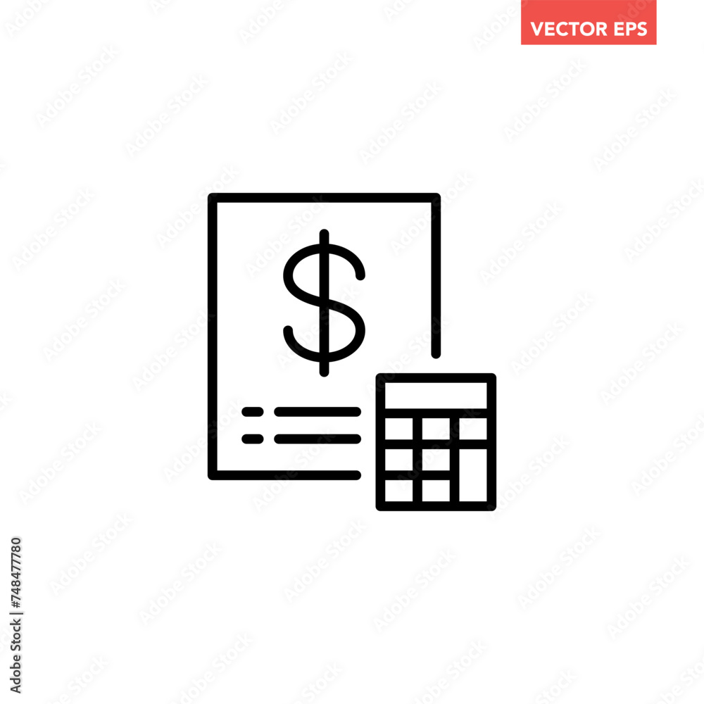 Black single accounting document line icon, simple financial report flat design vector pictogram, infographic interface elements for app logo web button ui ux isolated on white background Black single accounting document line icon, simple financial report flat design vector pictogram, infographic interface elements for app logo web button ui ux isolated on white background