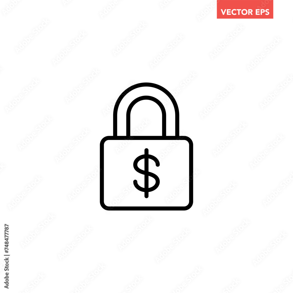 Single black finance security line icon, simple dollar lock flat design vector pictogram, infographic interface elements for app logo web button ui ux isolated on white background Single black finance security line icon, simple dollar lock flat design vector pictogram, infographic interface elements for app logo web button ui ux isolated on white background