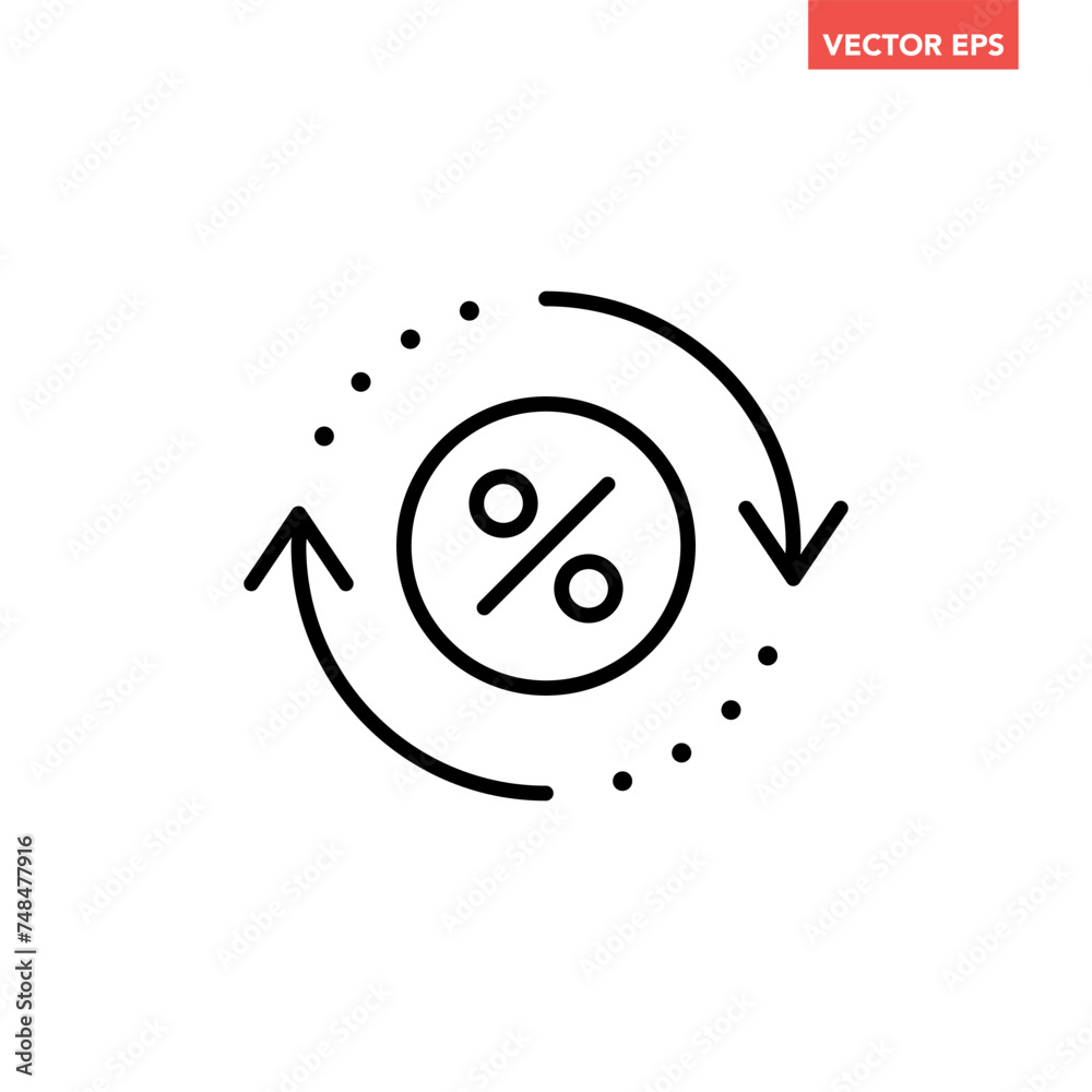 Black round rate percent refresh line icon, simple exchange fees flat design pictogram, infographic vector for app logo web website button ui ux interface elements isolated on white background Black round rate percent refresh line icon, simple exchange fees flat design pictogram, infographic vector for app logo web website button ui ux interface elements isolated on white background