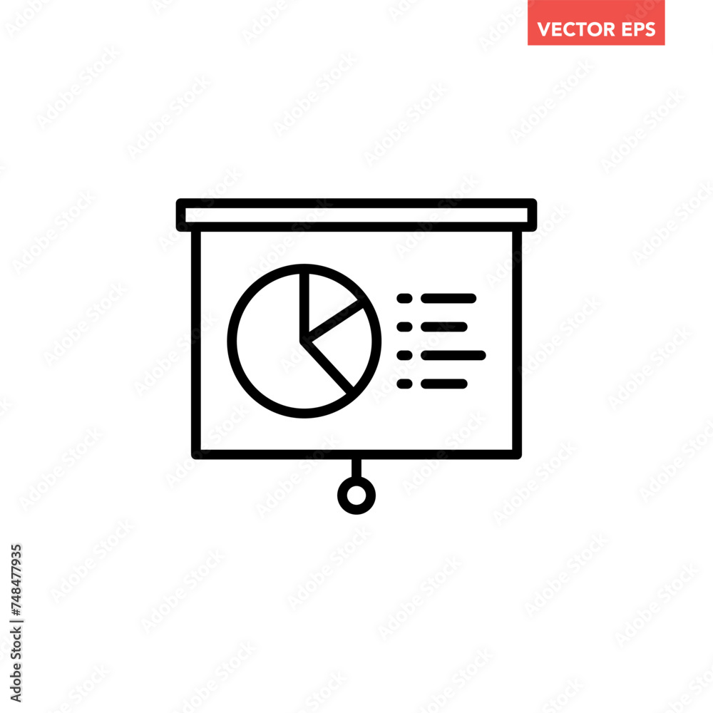Black single financial presentation board line icon, simple piechart projection screen flat design pictogram vector for app ads web banner ui ux interface element isolated on white background Black single financial presentation board line icon, simple piechart projection screen flat design pictogram vector for app ads web banner ui ux interface element isolated on white background