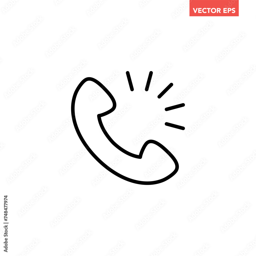Black single answer call line icon, simple phone handset flat design illustration pictogram, infographic vector for app ads web banner button ui interface elements isolated on white background Black single answer call line icon, simple phone handset flat design illustration pictogram, infographic vector for app ads web banner button ui interface elements isolated on white background