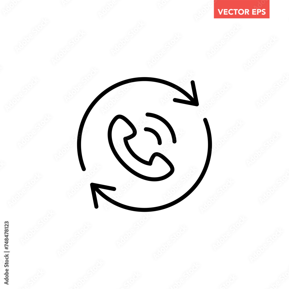 Black single recall line icon, simple call back technology flat design pictogram vector for app logo ads web webpage button ui ux interface elements isolated on white background Black single recall line icon, simple call back technology flat design pictogram vector for app logo ads web webpage button ui ux interface elements isolated on white background