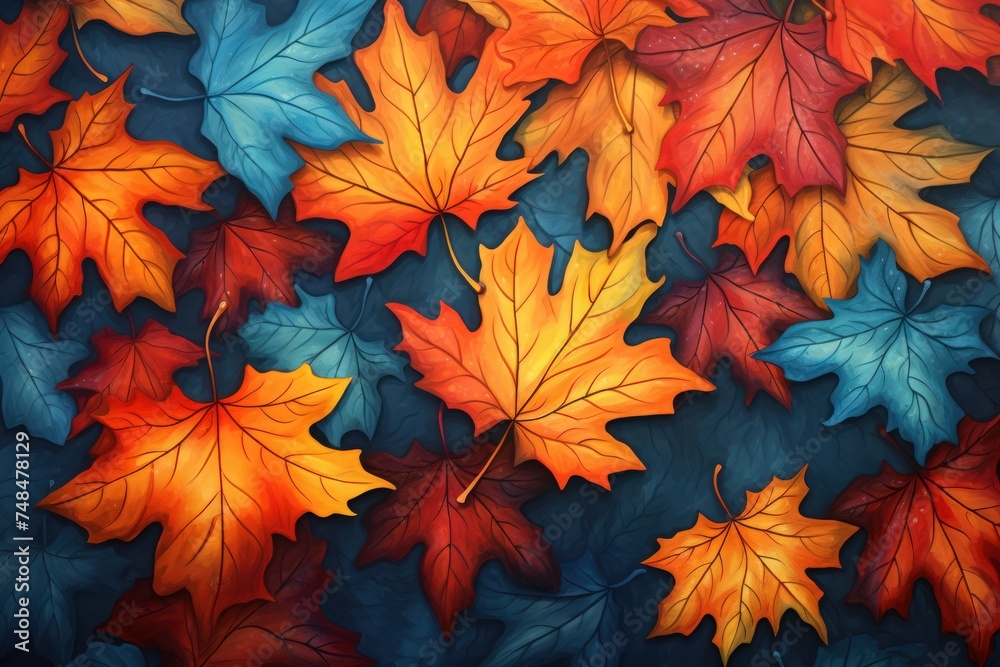 Fall background featuring vibrant autumn maple leaves