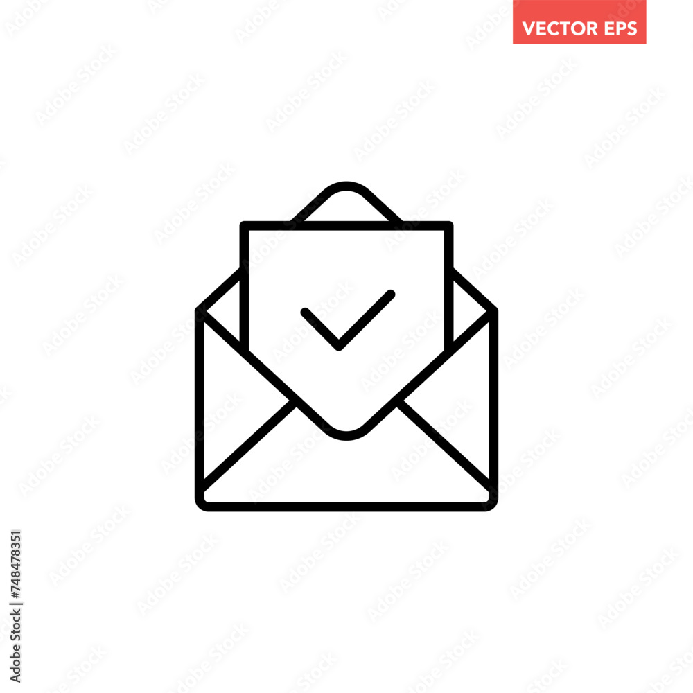 Single black email with confirmed document line icon, simple mail received flat design vector pictogram, infographic interface elements for app logo web button ui ux isolated on white background Single black email with confirmed document line icon, simple mail received flat design vector pictogram, infographic interface elements for app logo web button ui ux isolated on white background