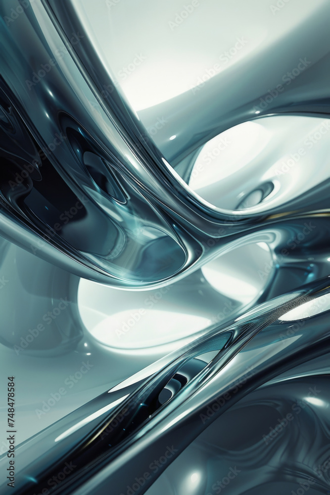 Close up bright depiction of an elegant futuristic shape in the background in a random setting