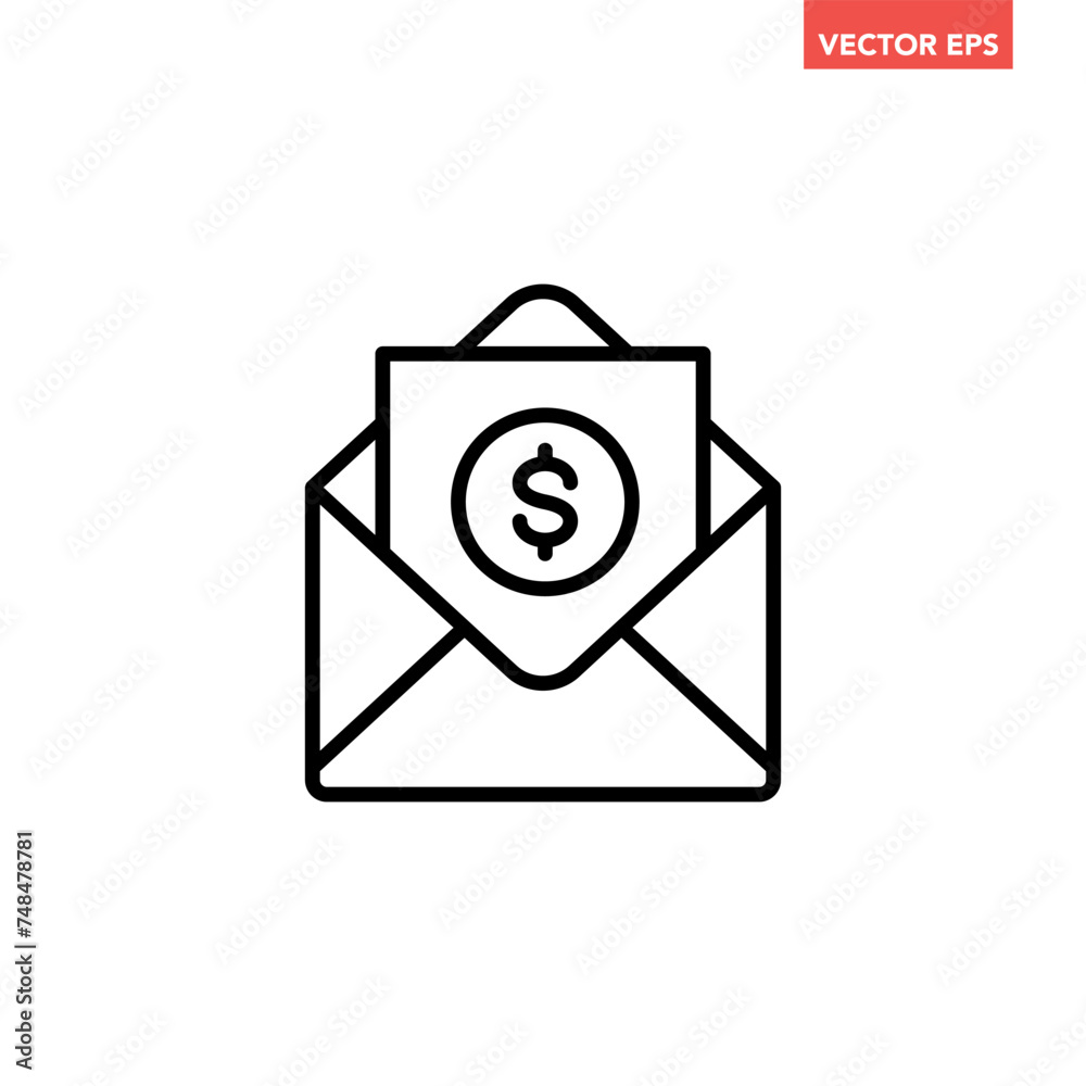 Single black bill invoice line icon, simple mailing envelope flat design vector pictogram, infographic interface elements for app logo web button ui ux isolated on white background Single black bill invoice line icon, simple mailing envelope flat design vector pictogram, infographic interface elements for app logo web button ui ux isolated on white background