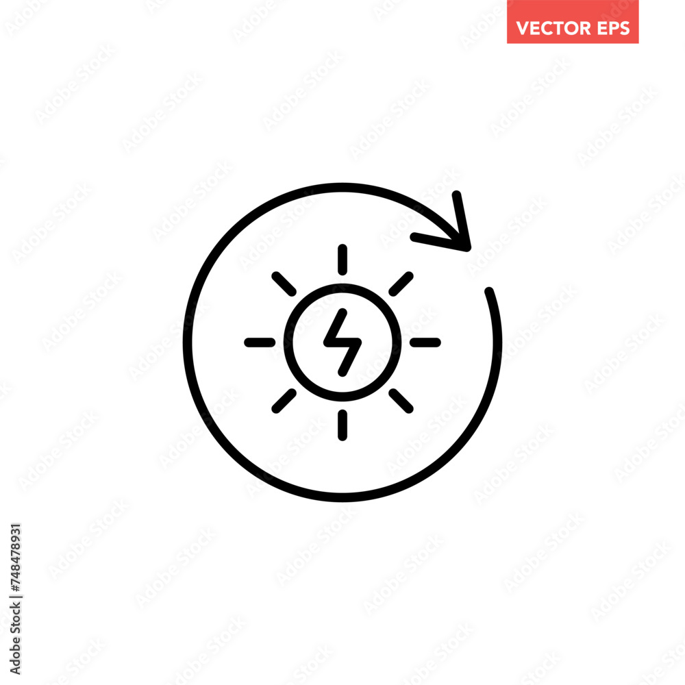 Single black solar energy generator line icon, simple natural power charge flat design pictogram, infographic illustration for app logo web button ui ux interface elements isolated on white background Single black solar energy generator line icon, simple natural power charge flat design pictogram, infographic illustration for app logo web button ui ux interface elements isolated on white background