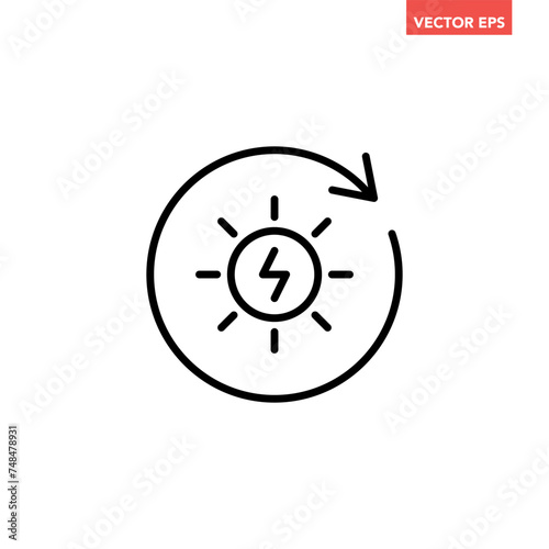 Single black solar energy generator line icon, simple natural power charge flat design pictogram, infographic illustration for app logo web button ui ux interface elements isolated on white background