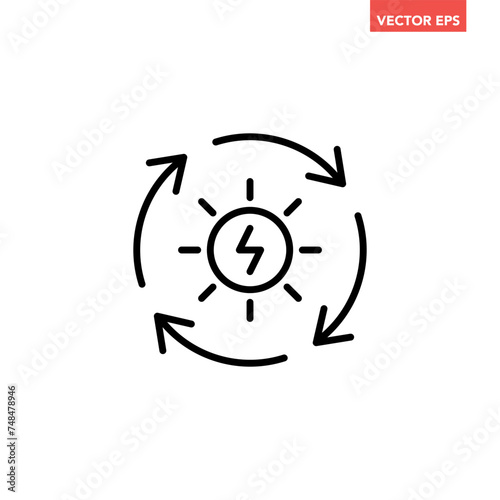 Single black solar energy generator line icon, simple natural power charge flat design pictogram, infographic illustration for app logo web button ui ux interface elements isolated on white background