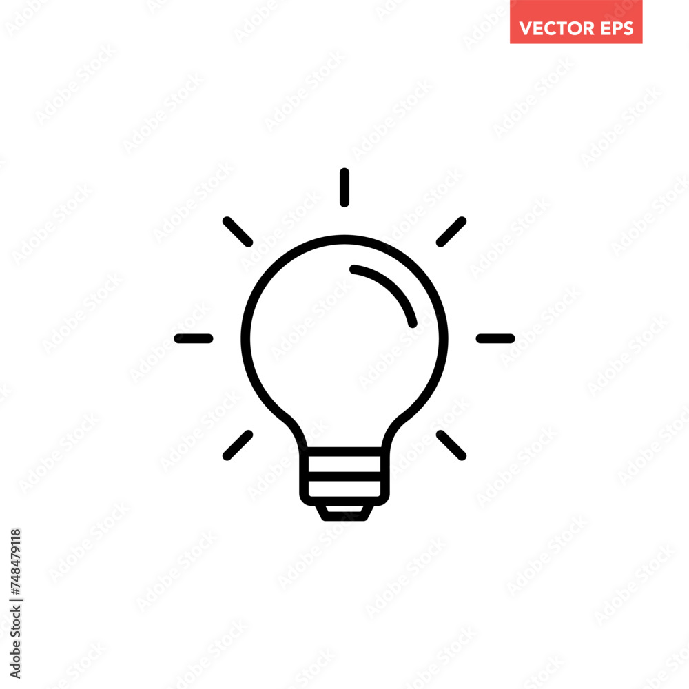 Single black shinning light bulb line icon, simple idea flat design illustration pictogram, infographic vector for app ads web banner button ui interface elements isolated on white background Single black shinning light bulb line icon, simple idea flat design illustration pictogram, infographic vector for app ads web banner button ui interface elements isolated on white background